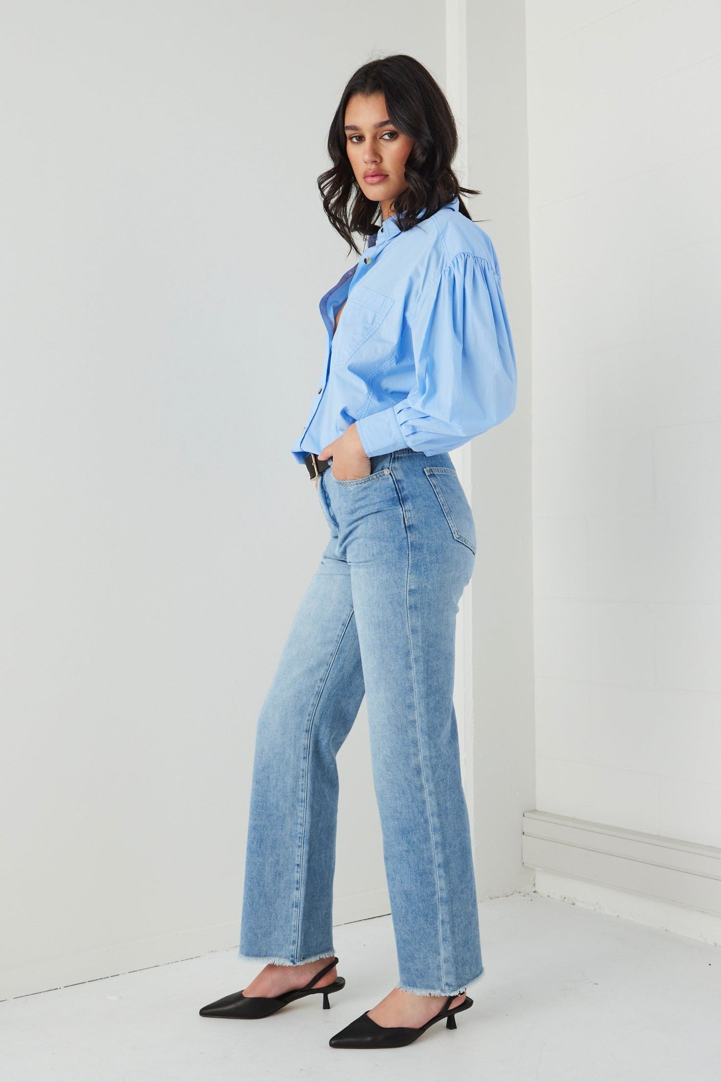 Breezy French Blue Poplin Drop Shoulder Shirt