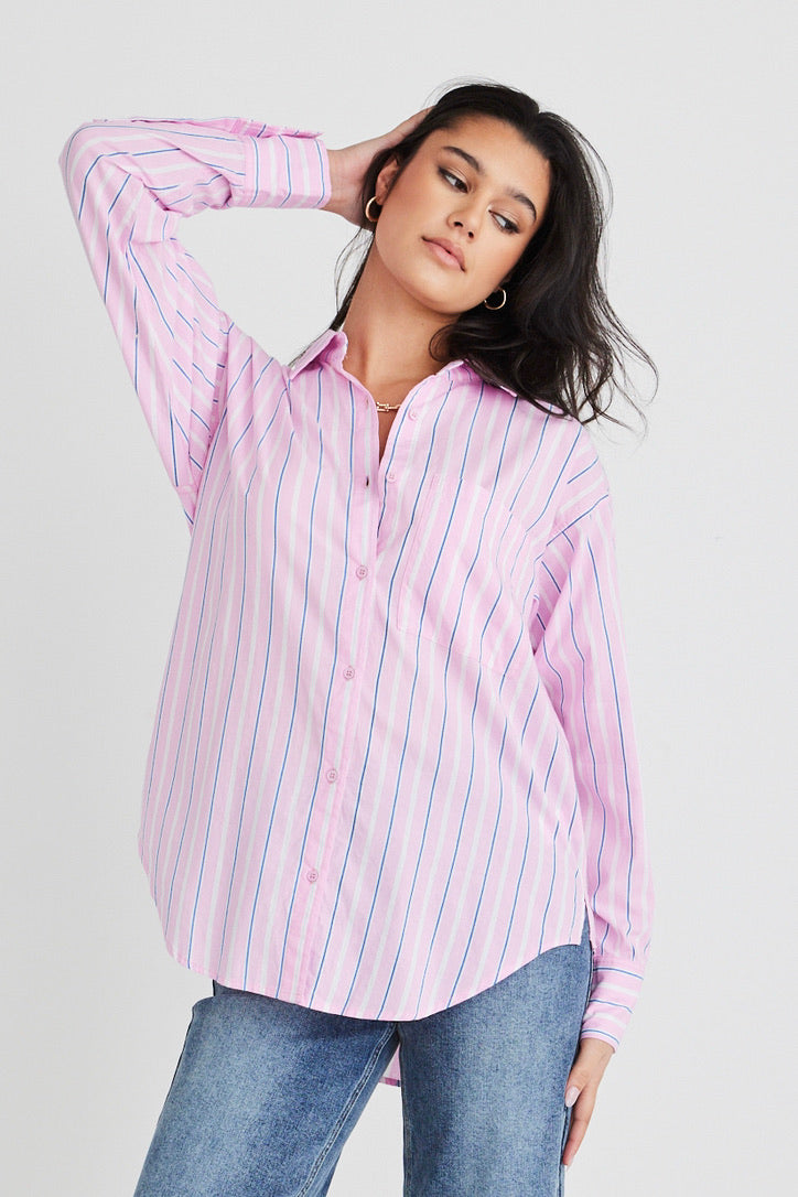 California Candy Stripe Poplin Oversized Shirt