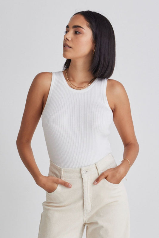 Uptown Ivory Rib Knit Cut Away Crop Tank