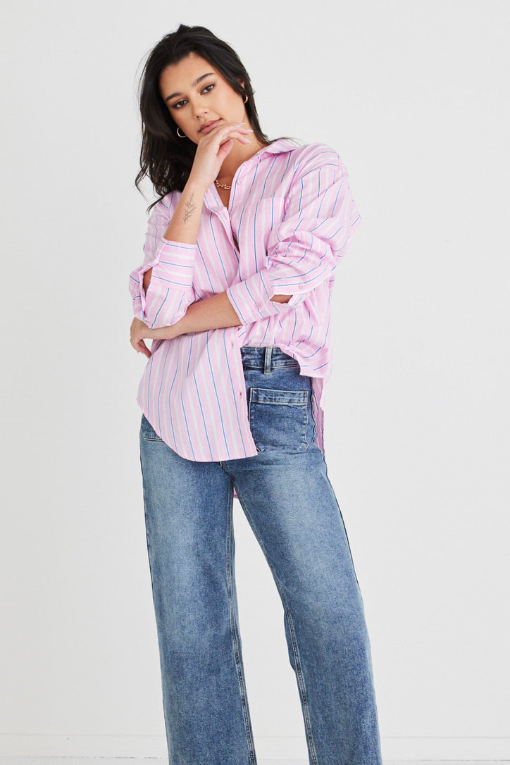 California Candy Stripe Poplin Oversized Shirt