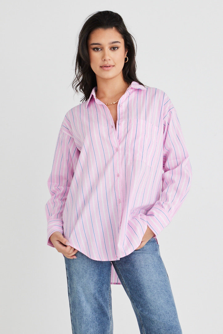 California Candy Stripe Poplin Oversized Shirt