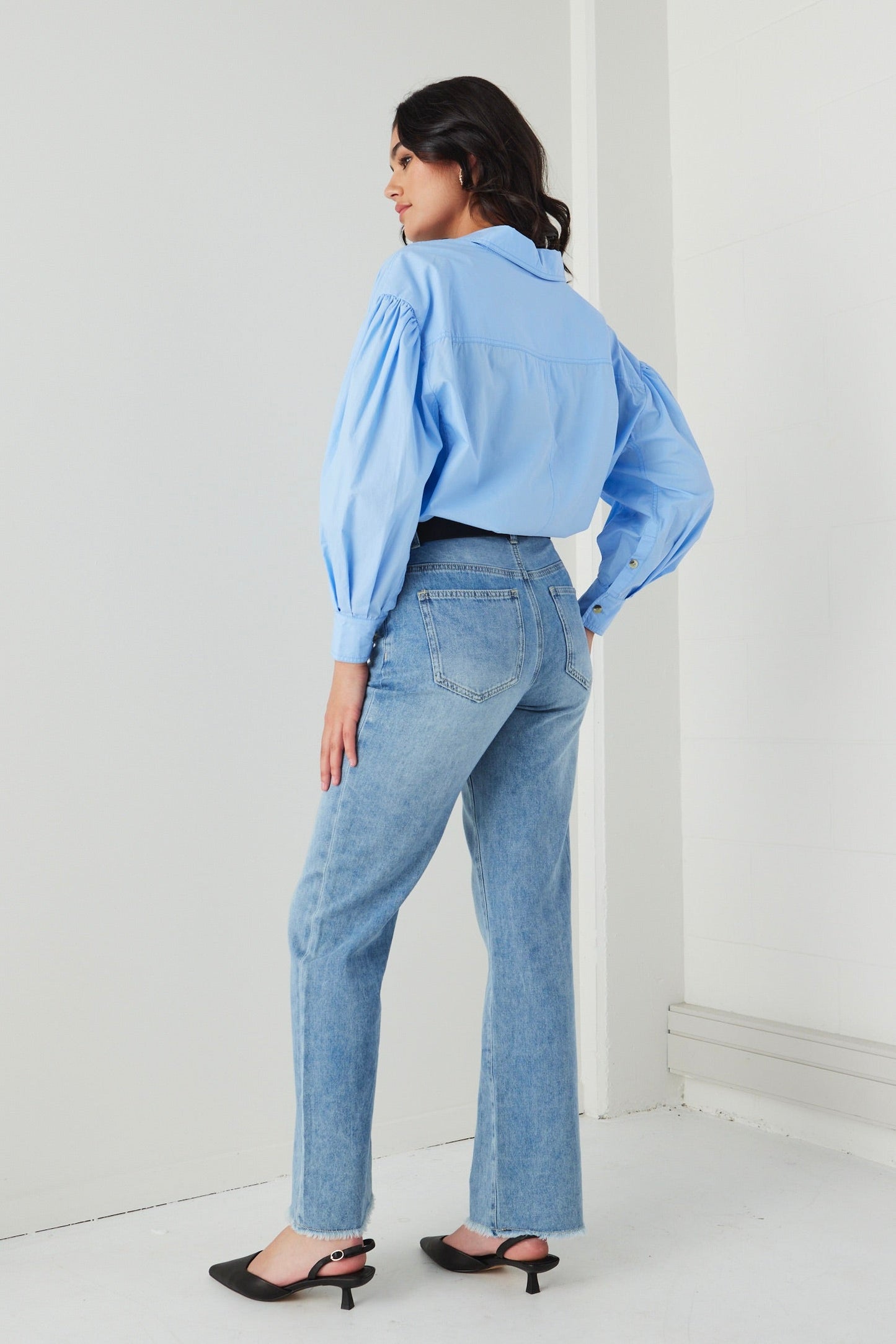 Breezy French Blue Poplin Drop Shoulder Shirt